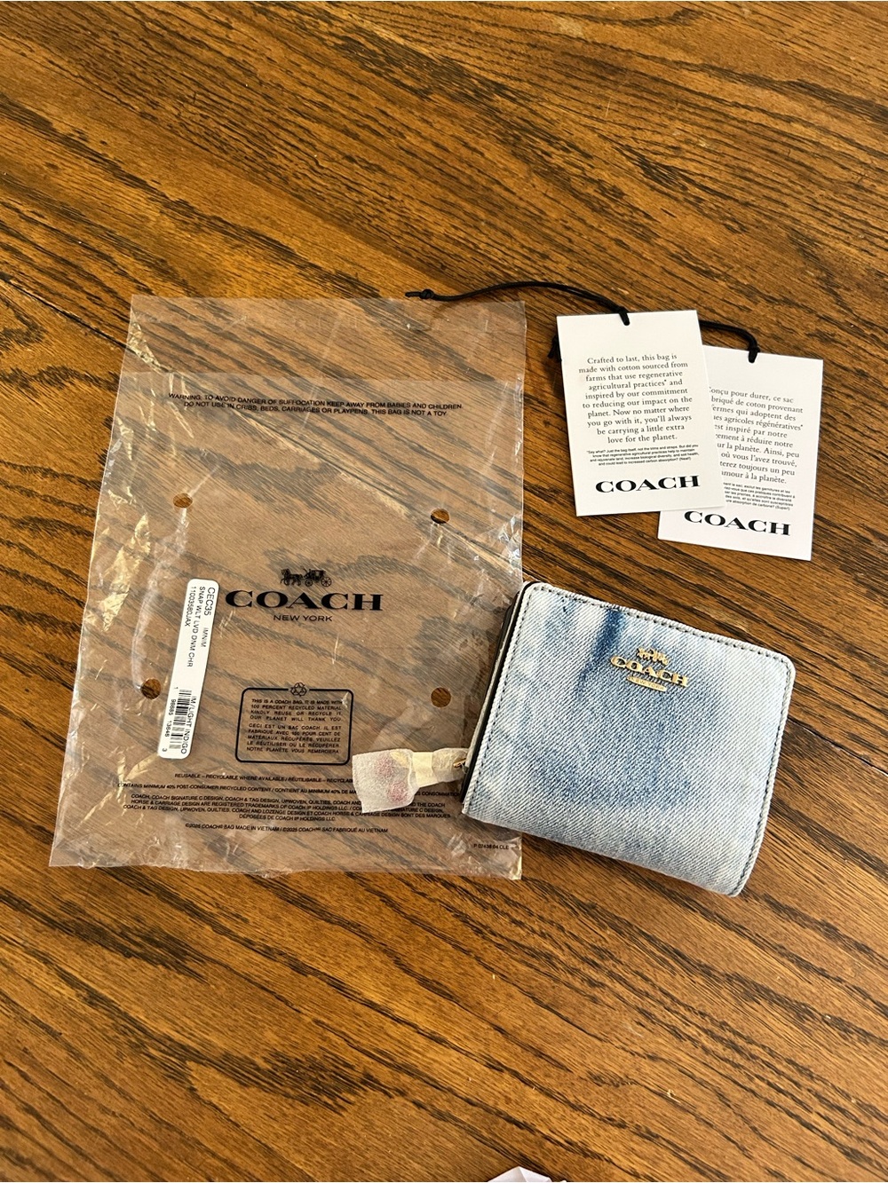 Coach Snap Wallet In Loved Denim With Cherry Charm NWT - Picture 4 of 5